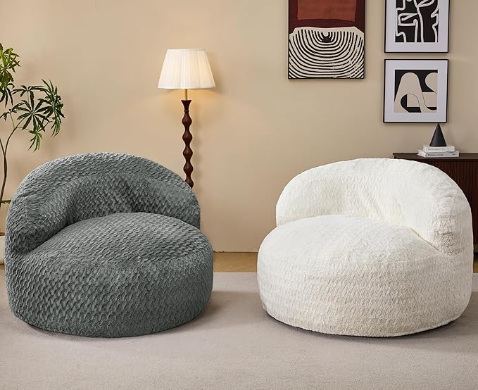 Hobestluk Bean Bag Chair Giant Bean Bag Chairs for Adults Big Bean Bag Chair with Memory Foam Filler Adults Large Beanbag with Faux Fur Cover for Bedroom (Chevron White,Oversize)