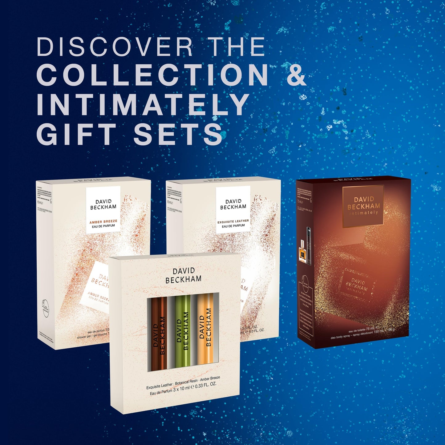 David Beckham 3 Piece Discovery Giftset - Exquisite Leather, Botanical Resin, Amber Breeze 0.33 fl oz Pen Sprays, Men's Fragrance, Long Lasting, Sporty Fragrance, Travel Size