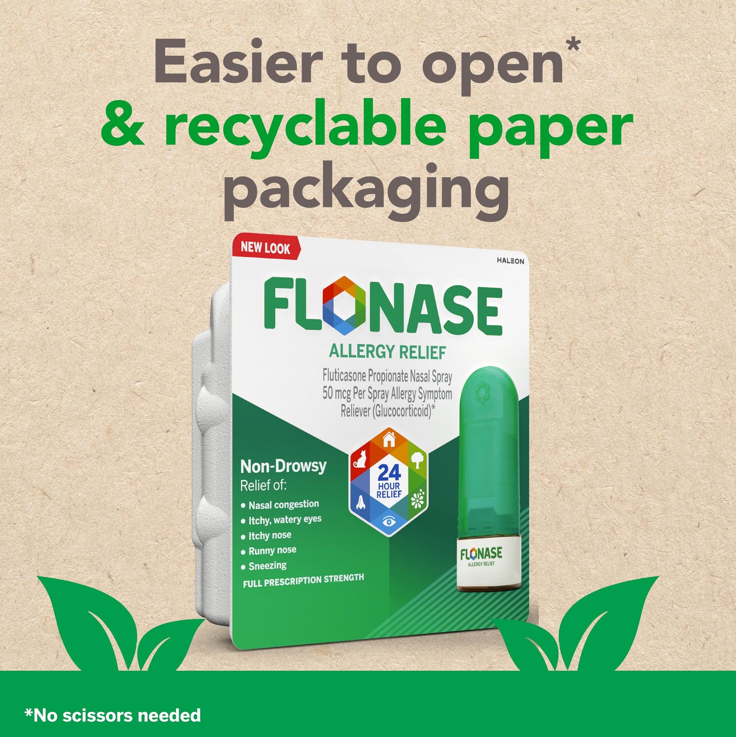 Flonase Allergy Relief Nasal Spray, 24-Hour Non-Drowsy Multi-Symptom Relief - 72 Sprays plus Bonus Pack of Tissues