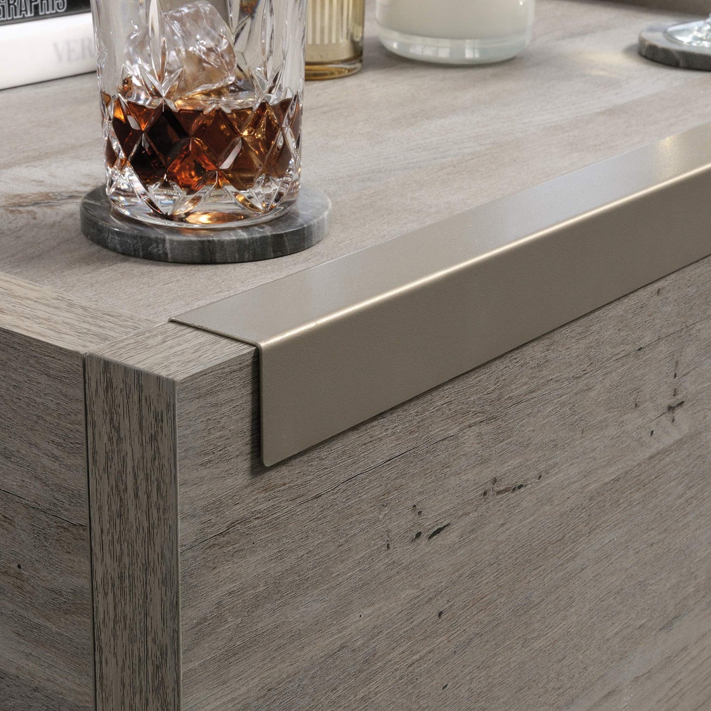 Sauder Manhattan Gate Square Coffee Table, Mystic Oak, 2 Drawers, Modern Farmhouse