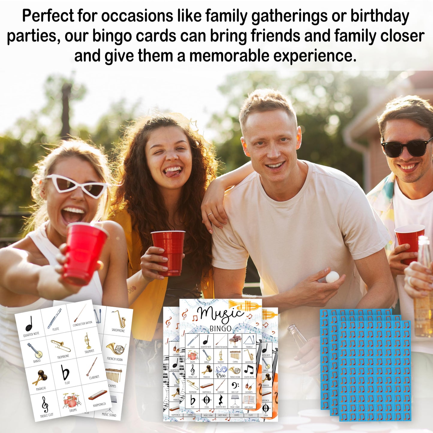 Music Bingo Game for Adults - Birthday Party Set, Cards, Favors for Family Singers and Music Lovers - Party Activity Decor & Supplies -03