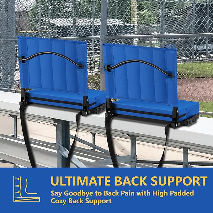 Halituny Stadium Seat for Bleachers with Back Support, Portable Bleacher Seat with Wide Comfy Padded Cushion, Metal Hook, Folding Stadium Chair with Shoulder Strap, Carry Handle, Cup Holder