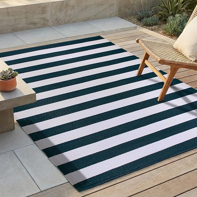 FH Home Outdoor Rug - Waterproof, Fade Resistant, Reversible - Premium Recycled Plastic - Striped - Large Patio, Deck, Sun...