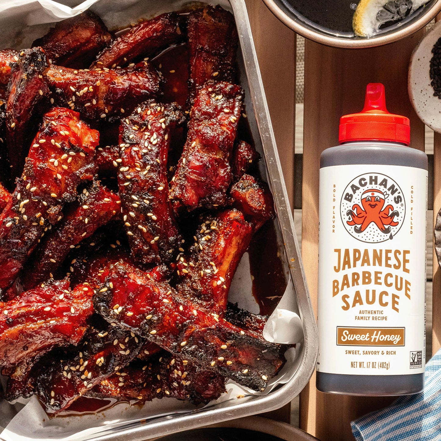 Bachan's Japanese Barbecue Sauce 4 Pack - 1 OG, 1 Sweet & Spicy, 1 Sweet Honey, 1 Yuzu Mini - BBQ Sauce for Wings, Chicken, Beef, Pork, Seafood, Noodles, and More. Non GMO, No Preservatives, BPA free