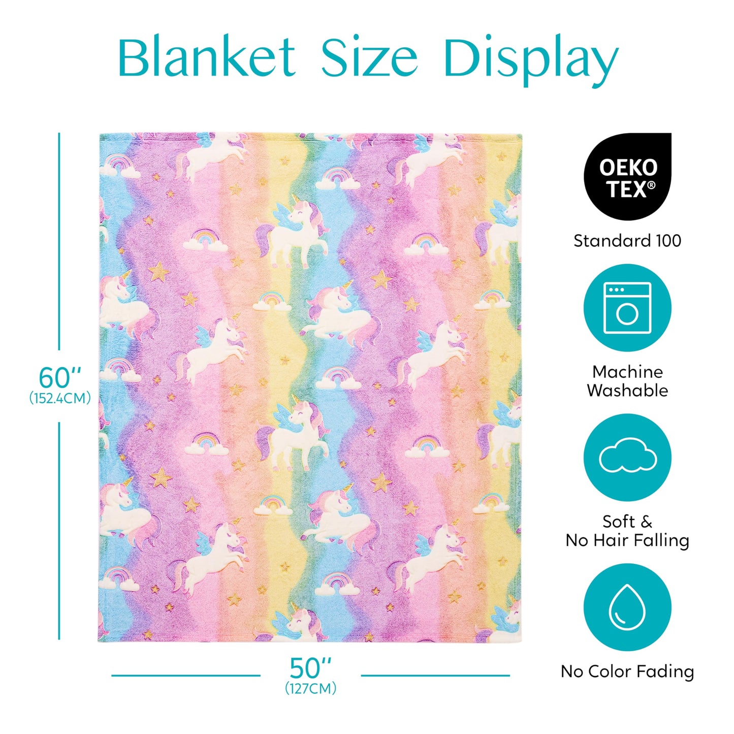 Joiedomi Glow in The Dark Blanket - Unicorns Gifts Toys for Girls Age 2 3 4 5 6 7 8 9 10 11 12 Year Old - Soft Cozy Flannel Kids Throw Blanket, Birthday Bedroom Decor 50"×60"