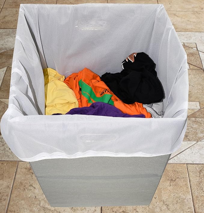 Foldable Large Laundry Hamper With Laundry Bag - Premium Durable Non-Woven Fabric, Plastic Board, Extra-Large Size, Space-Saving & Compact Clothes Basket With Metal Handles (Gray)