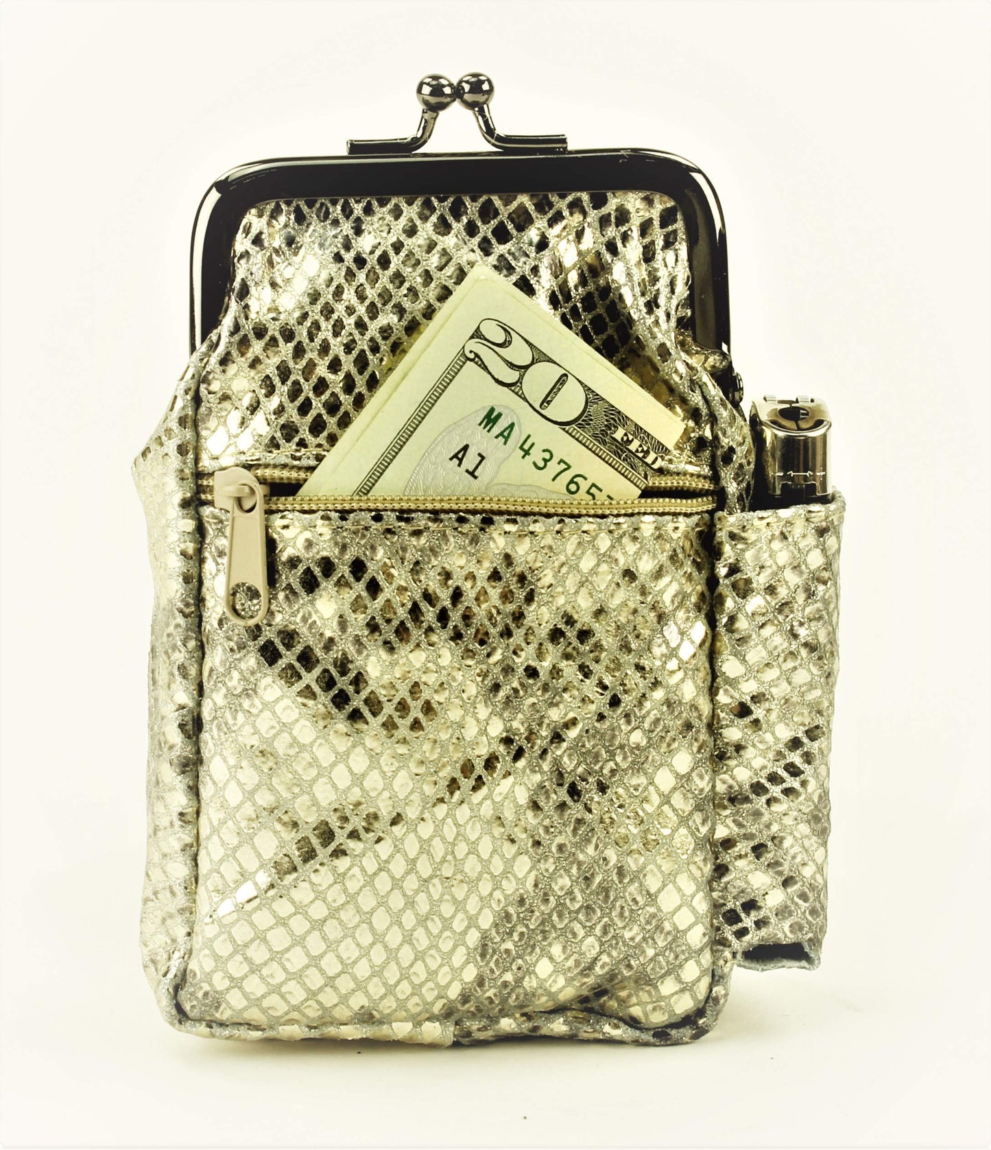 Leather Impressions Leather Case with Twist Clasp, Small Zipper Wallet for Essentials Like Card, Cash or Keys, Pocket Wallets for Women & Men Metallic Gold 5"x3"
