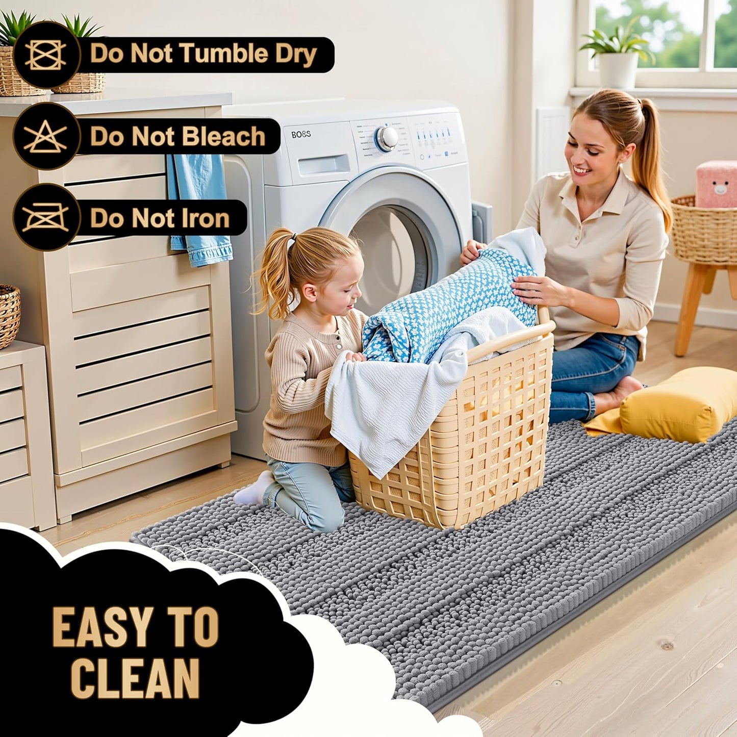 OLANLY Thick Bathroom Rugs 47x17, Extra Soft Absorbent Chenille Striped Bath Rugs, Rubber Backing, Machine Wash Dry, Bath Mats for Bathroom Floor, Tub and Shower, Home Decor Accessories, Grey