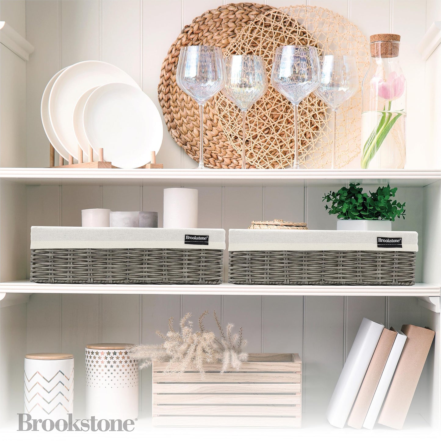 Brookstone Wicker Shelf Storage Basket Decorative Shelf Bin, bathroom organizers and storage, Boho Living Room Decor, Summer Storage 2025 - 2 Pack