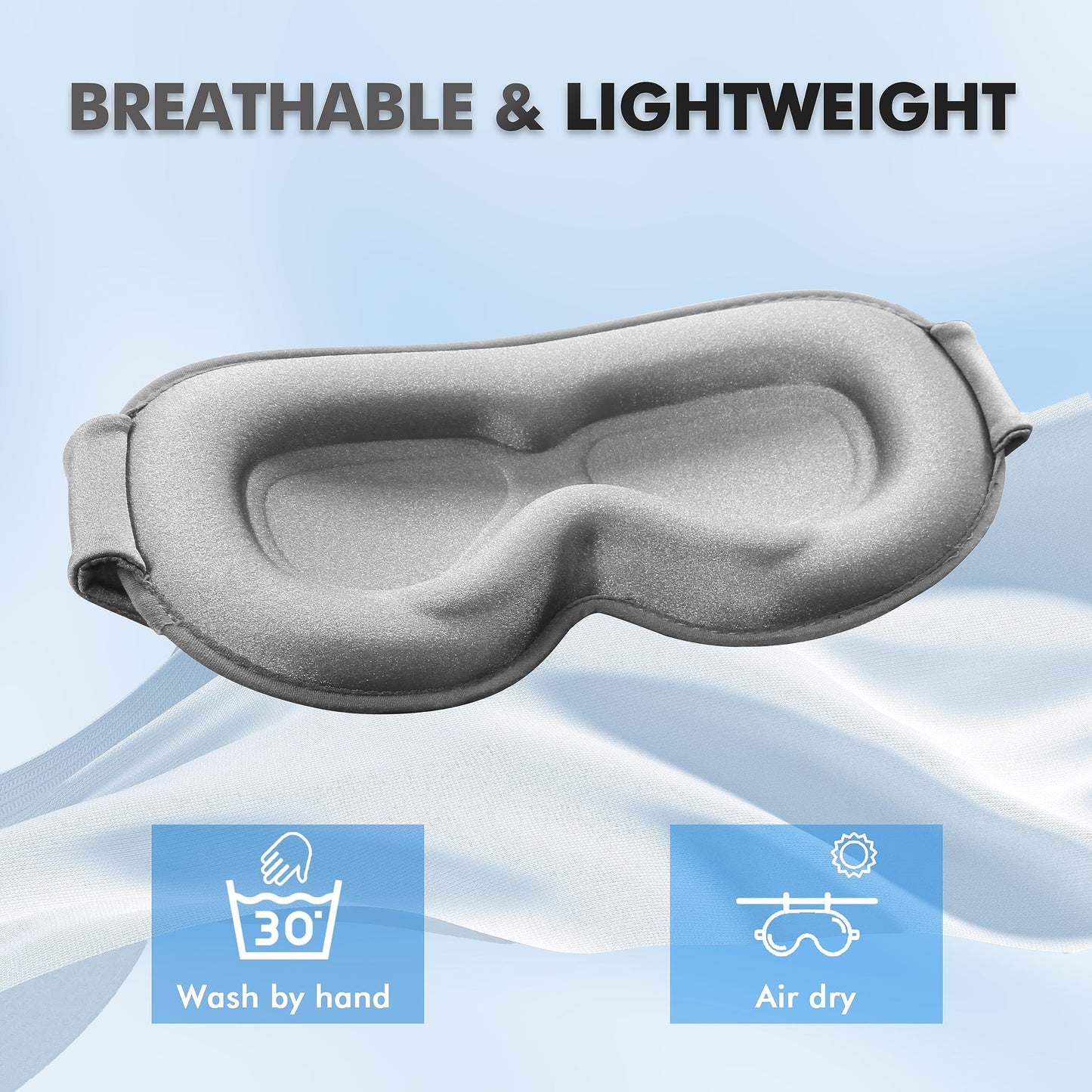 Sleep Eye Mask for Side Sleeper, Lash Extensions 3D Contoured Cup Sleeping Mask for Men Women, Travel Blackout Night Blindfold Eye Shade Cover with Adjustable Strap (Grey-Side Sleeper)