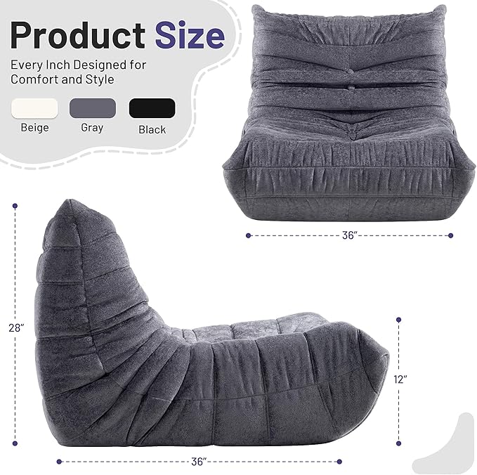 HABUTWAY Bean Bag Chair, Giant Bean Bag Chairs for Adults, Bean Bag Sofa with Filler Faux Fur, Memory Foam Bean Bag Couches Fireside Lazy Sofa for Living Room, Bedroom, Office (Grey)