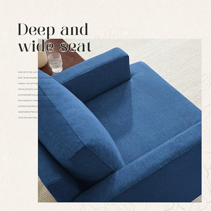 Weture Mid-Century Accent Chair,Modern Linen Fabric Armchair for Living Room,Comfy Upholstered Reading Accent Chairs for Bedroom,Single Sofa Chair with Wood Legs (Blue, 2 Pack)