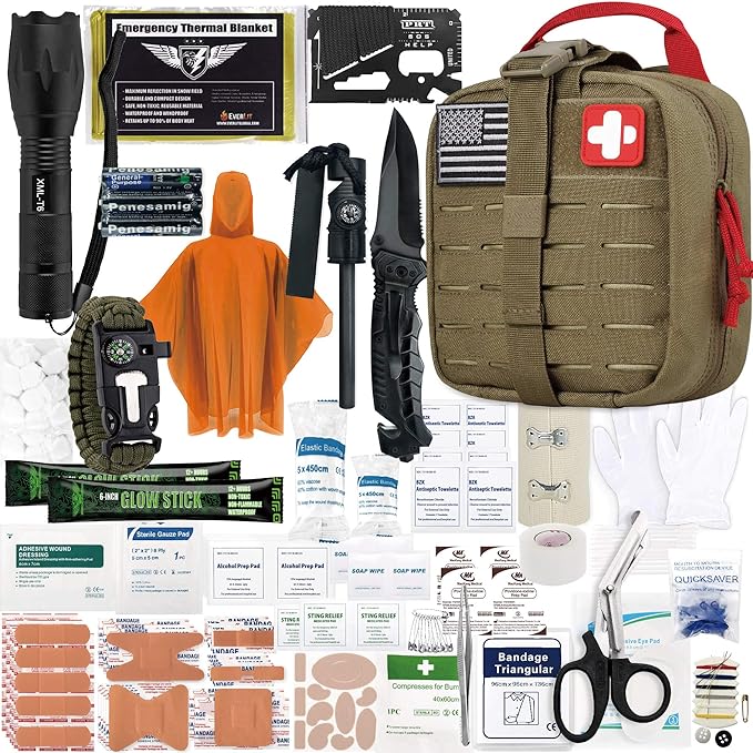 Everlit Survival Upgraded Survival First Aid Kit Emergency Gear Trauma Kit with 1000D Nylon Laser Cut Tactical EMT Pouch f...