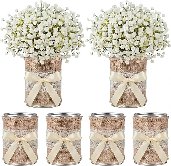 Teecyhooo 6 Pcs Valentines Day Centerpieces Metal Vases Table Decor with Bow Farmhouse Metal Flower Vase 4.7 x 3 Inch Vale...