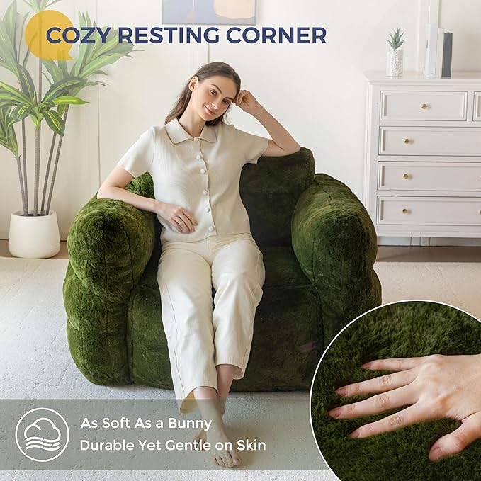 MAXYOYO Giant Bean Bag Chair for Adults, Ultra Soft Fluffy Bean Bag Sofa, Oversized Floor Sofa for Living Room Bedroom, Cozy Reading Chair with Filler, Green