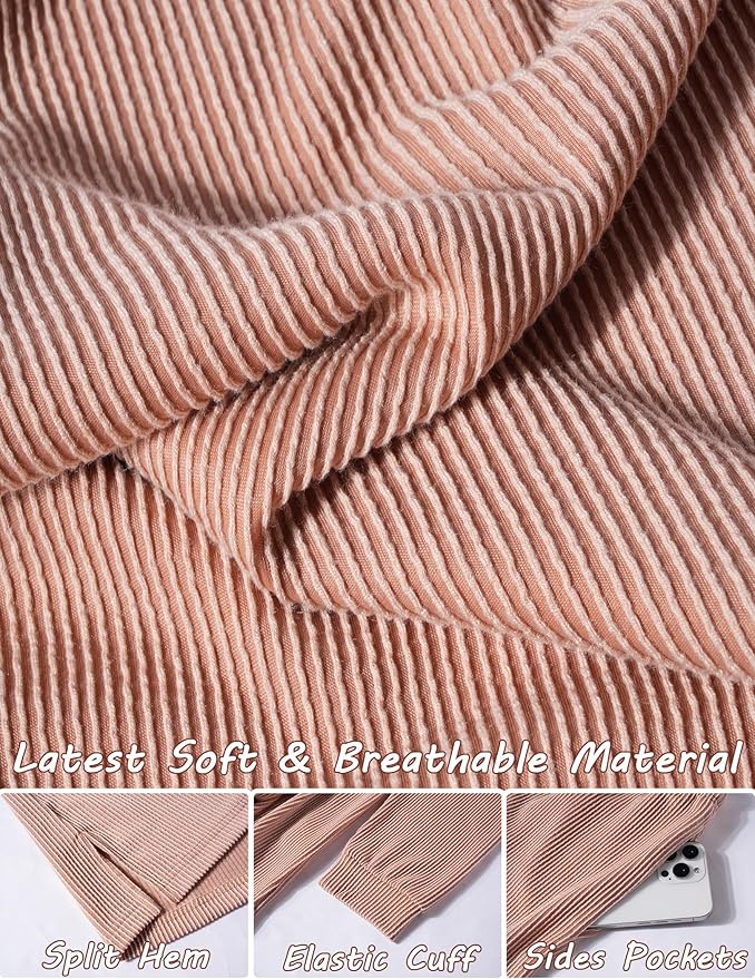 Ekouaer 2 Pieces Lounge Set for Women Long Sleeve Pajamas Top and Shorts Matching Sets Outfits with Pockets