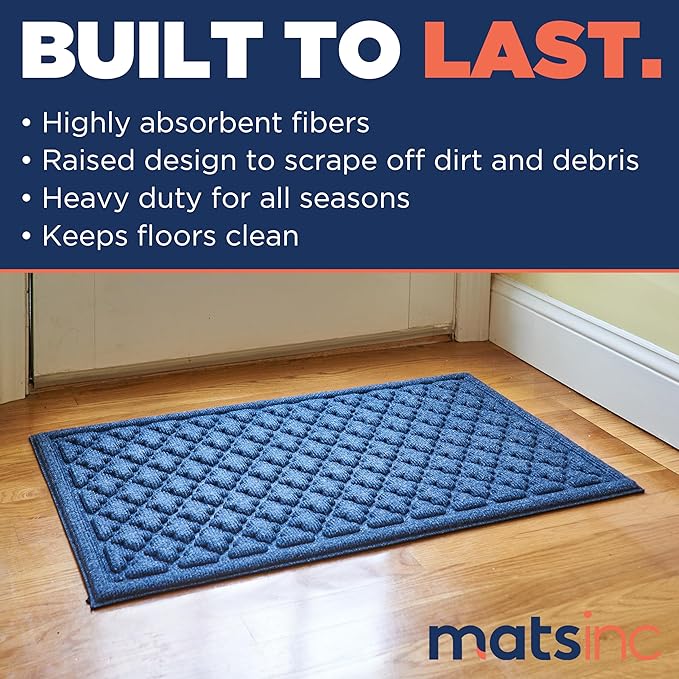 MATSINC Artisan Entry Front Door Mat - Rubber Back Indoor or Outdoor Entry Rug with Quadra Foil Design, Water Absorbing Rug, Made in The USA, 18" x 30", Walnut