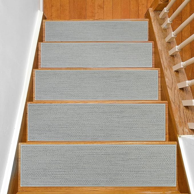 Stair Treads Non Slip for Wooden Steps Indoor 9" x 36" 4 Pack Extra Wide Stair Tread Carpet Stairs Runner, Step Pads with Reusable Adhesive for Dogs Kids Elders, Machine Washable, Light Grey