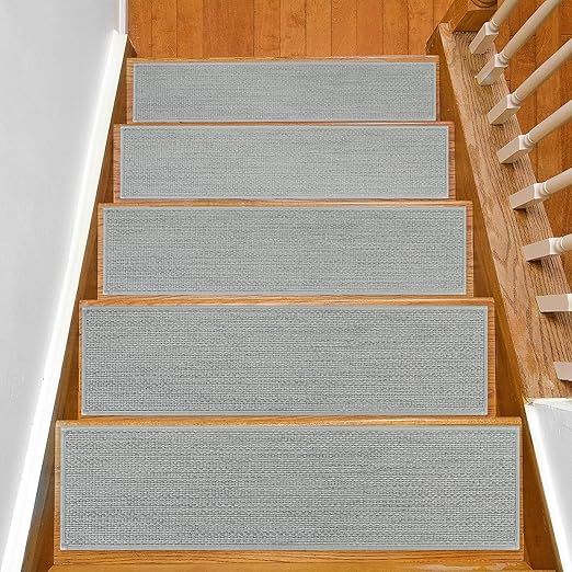 Stair Treads Non Slip for Wooden Steps Indoor 10" x 30" 15 Pack Extra Wide Stair Tread Carpet Stairs Runner, Step Pads with Reusable Adhesive for Dogs Kids Elders, Machine Washable, Light Grey