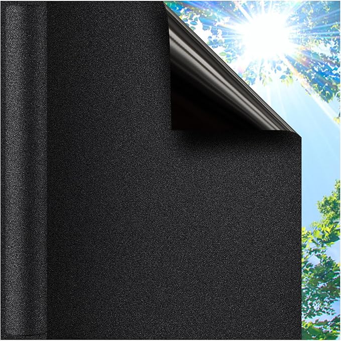 Coavas Blackout Window Privacy Film Total 100% Light Blocking Room Darkening Window Tint for Home Frosted Static Cling Black Out Cover (35.4 x 157.5 Inch, Blackout)