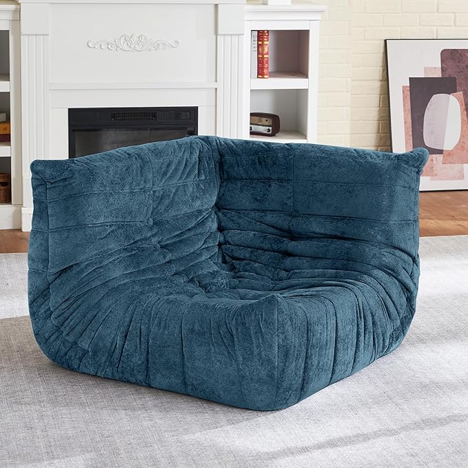 HABUTWAY Bean Bag Chair, Memory Foam Bean Bag Chairs for Adults, Fireside Corner Chair Lazy Floor Corner Sofa for Living Room, Bedroom, Dorm, Office (Navy Blue)