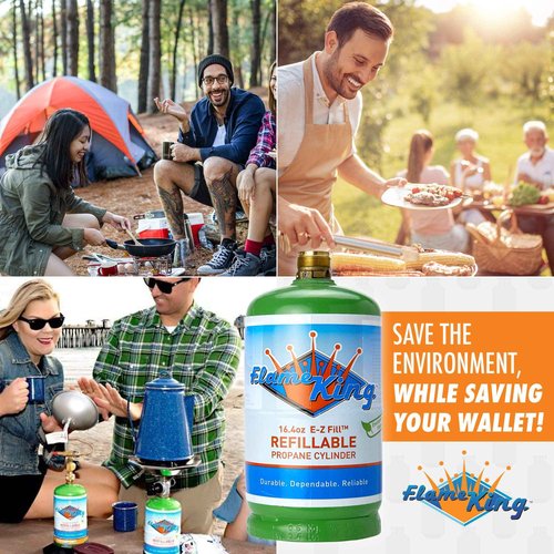 Flame King Refillable 1LB (16.4 oz) Empty Propane Cylinder Tank, Reusable, Safe & Legal Refill Option, DOT Compliant, for Camping, Backpacking and Hiking (4-Pack)