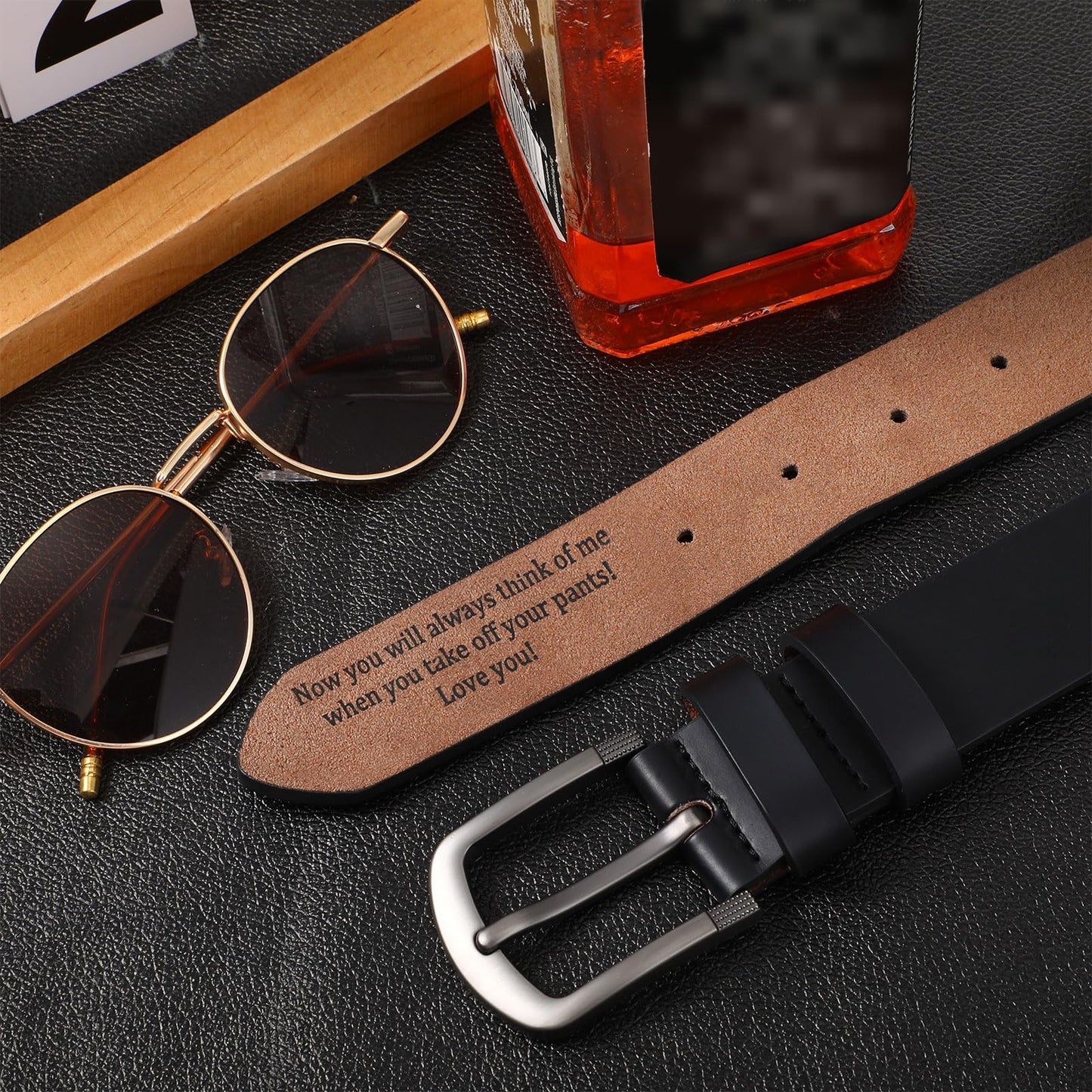 Bunnycool Mens Belt Gift Husband Personalized Belts for Men Engraved Leather Gift for Him Birthday Anniversary Wedding(Black,38(waist36-37))