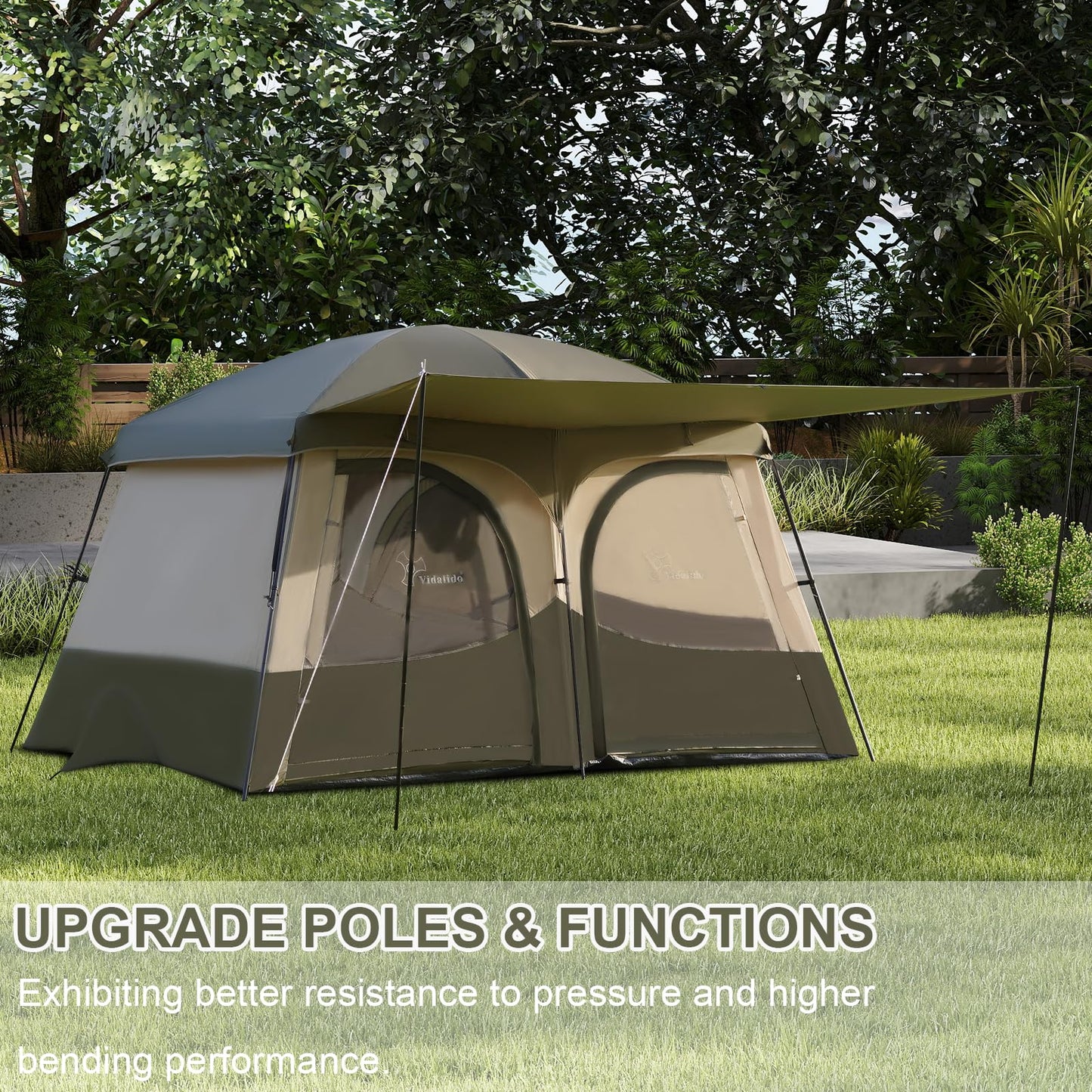 Vidalido Tents，6-8 Person Camping Tent with Extended Vestibule，2 Room Weather Resistant Family Tents，Easy Install Waterproof Outdoor Tent for Backpacking and Camping Hiking