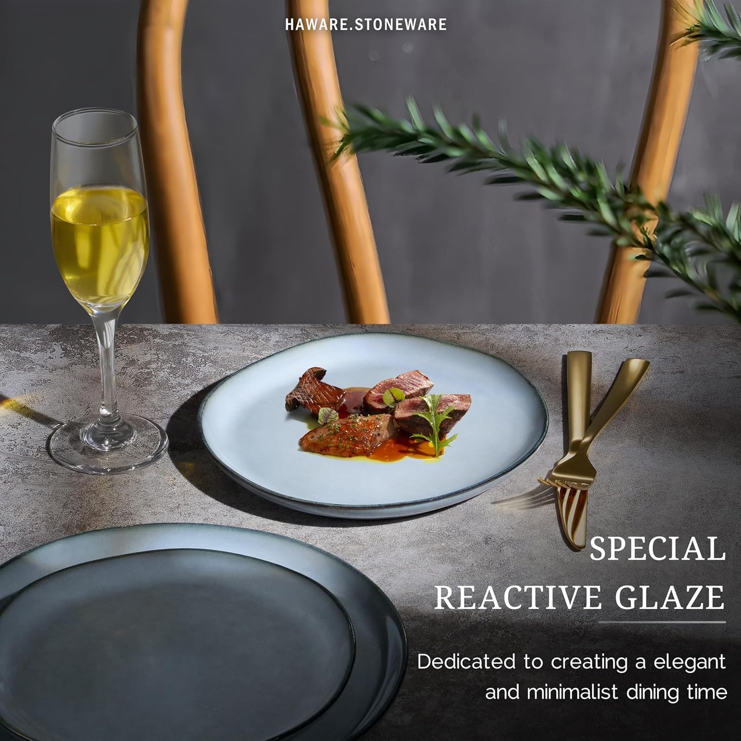 HaWare Stoneware Salad Plates Set of 6, 7.9” Heavy Duty Ceramic Plates, Reactive Glaze Dinnerware for Home Restaurant, Chip and Scratch Resistant, Microwave and Dishwasher Safe, Reactive Foggy Blue