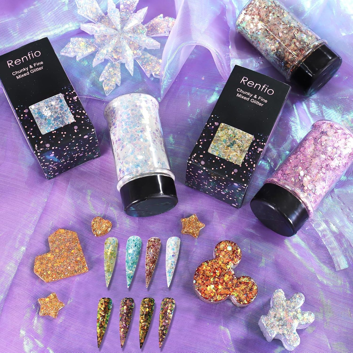 Renfio Opal Chunky Glitter - 1.75oz/50g Brown, Dreamy High Sparkle, Holographic Fine Mix, Iridescent Flakes for Resin Nails, Hair, DIY, Snow - Dusk Forest