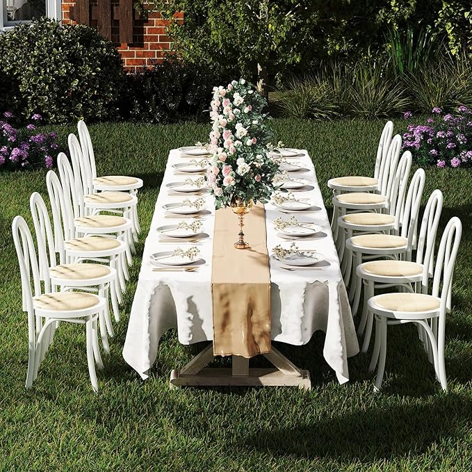 DM Furniture Wedding Chairs, Rattan Dining Chairs Set of 6 French Bistro Chair with Backrest Bentwood Cafe Chair for Dining/Kitchen Room,Home,Banquet, No Assembly Required, White Wood