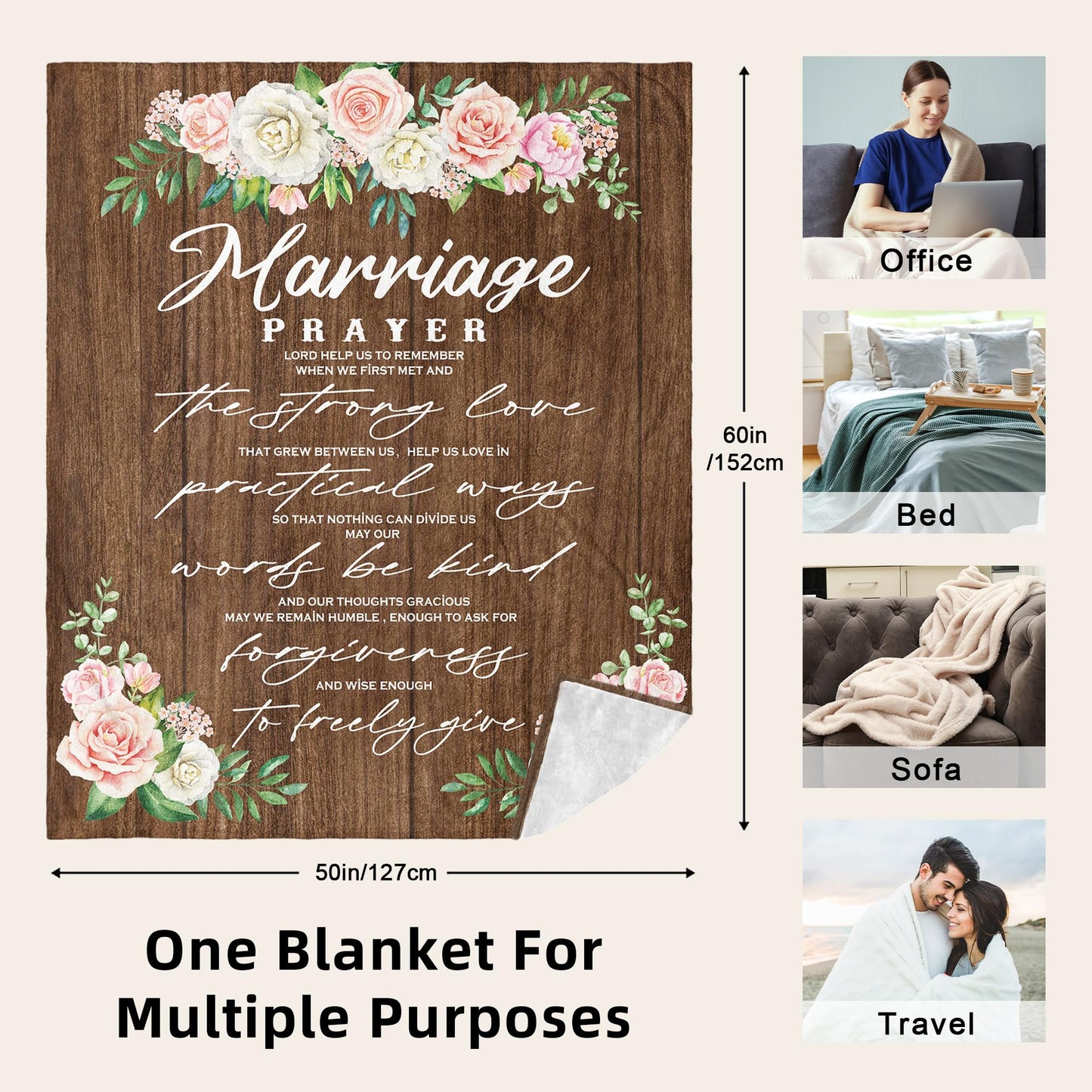 Sqovulw Wedding Gifts for Couples 2025, Bridal Shower Gifts for Bride to Be, Bridal Shower Wedding Gifts for Newlyweds, Anniversary/Engagement Gifts for Couple, Marriage Prayer Fleece Blankets 60x50