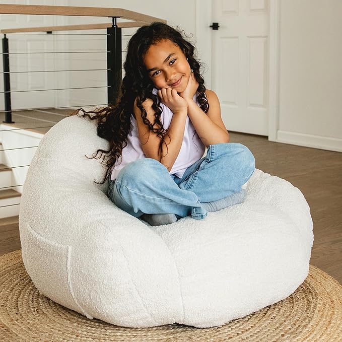 Big Joe Cloudberry Kids Foam-Filled Bean Bag Chair, Icing Teddy Boucle