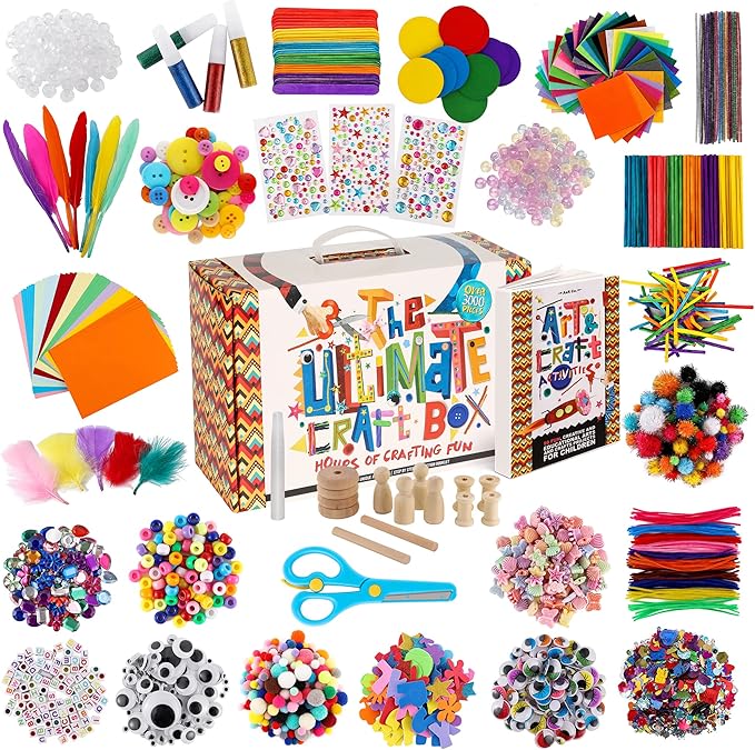A&R CO. 3000+ Pcs Arts and Crafts Supplies & Materials for Kids - Ultimate Bulk Craft Kit for Boys & Girls with 99 Activit...