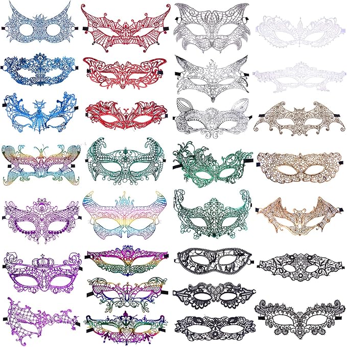 SIQUK 30 Pieces Masquerade Masks Bulk Lace Mask Women Venetian Masks Lace Masquerade Mask for Party Ball