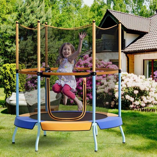 GYMAX Toddler Trampoline, 48” ASTM Approved Indoor Rebounder with All Round Enclosure Net & Large U-Shape Access, Seamless Small Kids Trampoline for Outdoor, Backyard, Gift for Boys Girls (Orange)