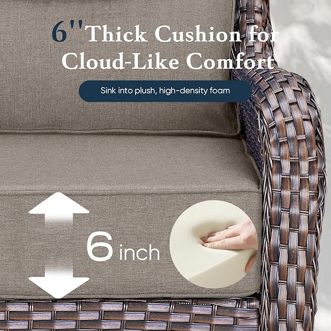 Belord Luxury 6" Thick Cushioned Outdoor Swivel Rocker Patio Chairs with Side Table, High Back Wicker Furniture Set with Ergonomic Zone Back, Conversation Glider Set for Deck Porch - Brown+Grey