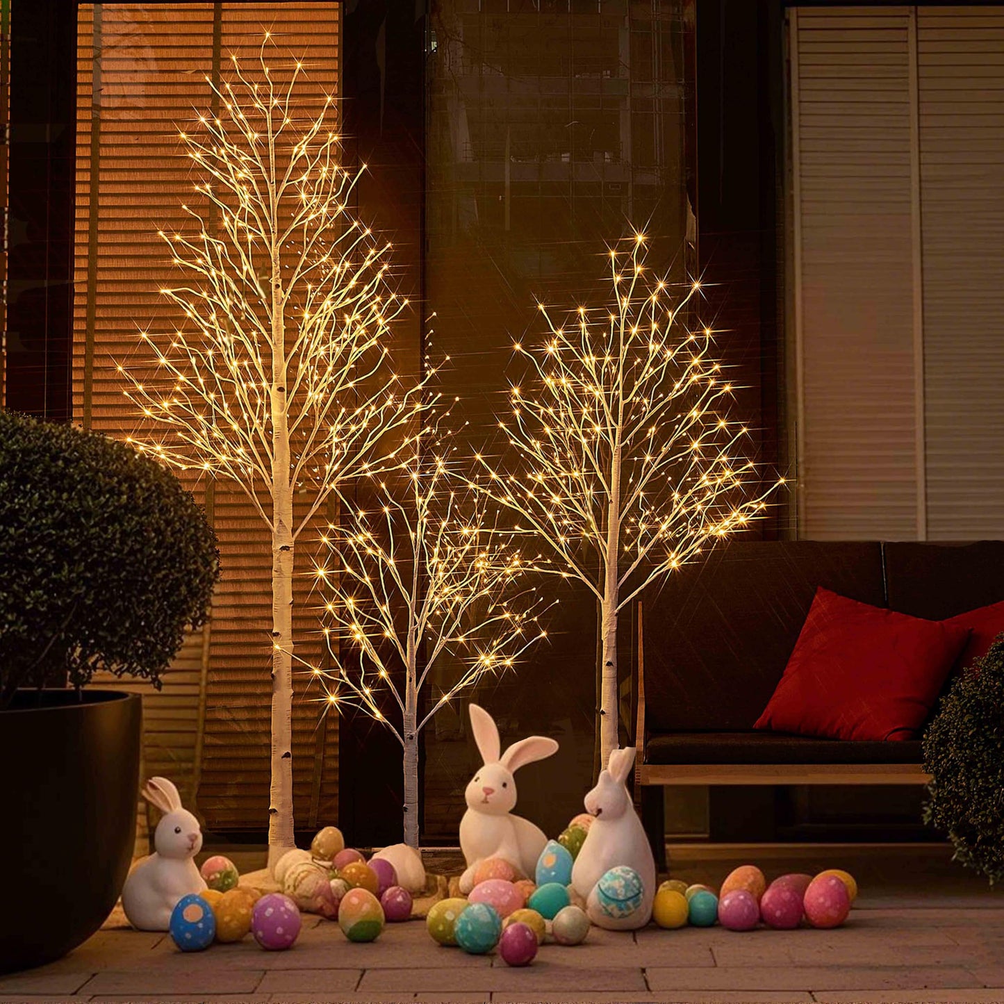 Hairui Pre Lit Birch Tree 2 Pack 6FT 128 Warm White LED White Twig Tree Lights for Indoor Outdoor Home Spring Easter Christmas Holiday Decorations