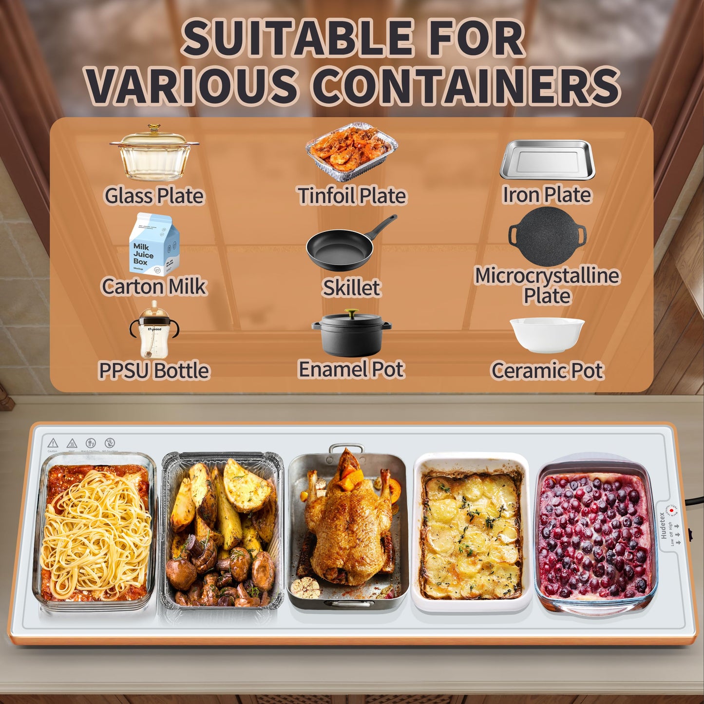 Warming Mat for Food (Extra Long 40"x12"), Warming Trays for Buffets Party & Daily Use, Temperature Control Food Warmer, Full Surface Warm Tempered Glass Food Warming Mat, White Electric Warming Tray