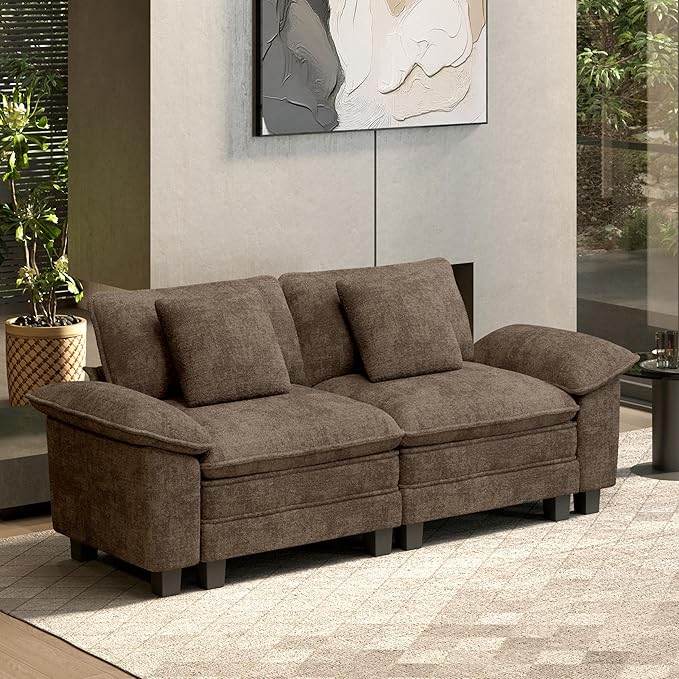 HERA'S HOUSE 88" Modular Sectional Sofa, Loveseat Couches for Living Room, Comfy Cloud Couch 2-Seater Deep Seat Sofa with Throw Pillow, Chenille Taupe