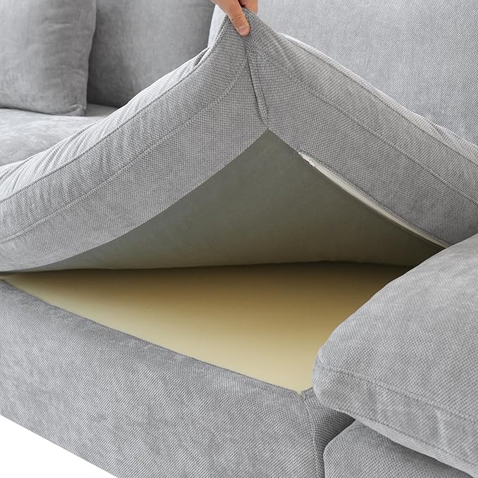 WJShome 160" Cloud Couch Modular Sectional for Living Room, Down Filled U Shaped Couch with Ottoman,Modern 6 Seater Convertible Couches, Sofa Covers Washable&Replaceable,Gray