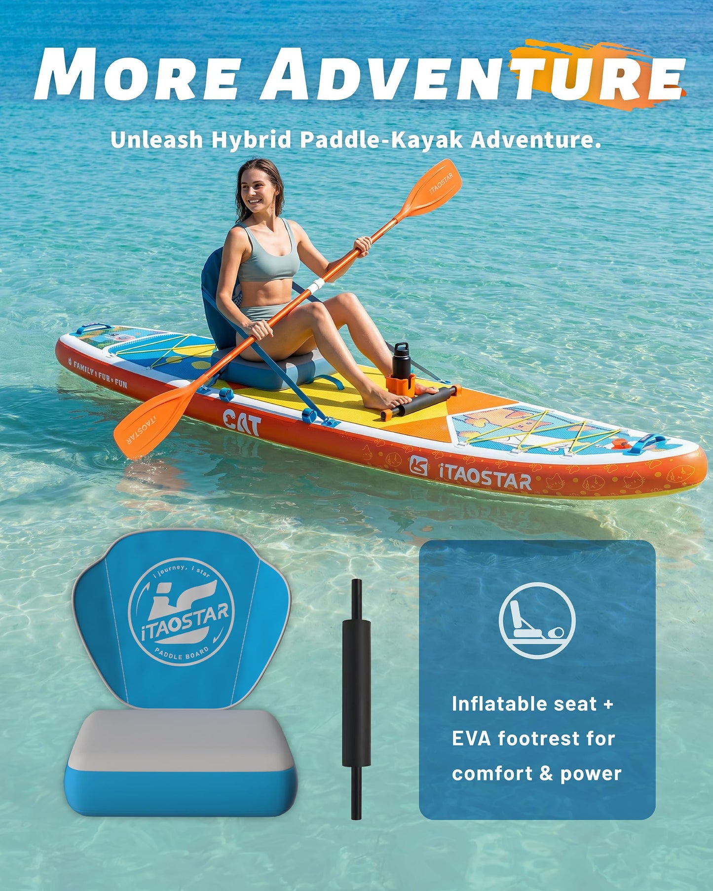iTAOSTAR C01EP 34" Stand Up Paddle Board, Inflatable Paddle Board with Seat,Stable Blow Up Paddle Boards for Adults/Family/Youth of All Skill Levels