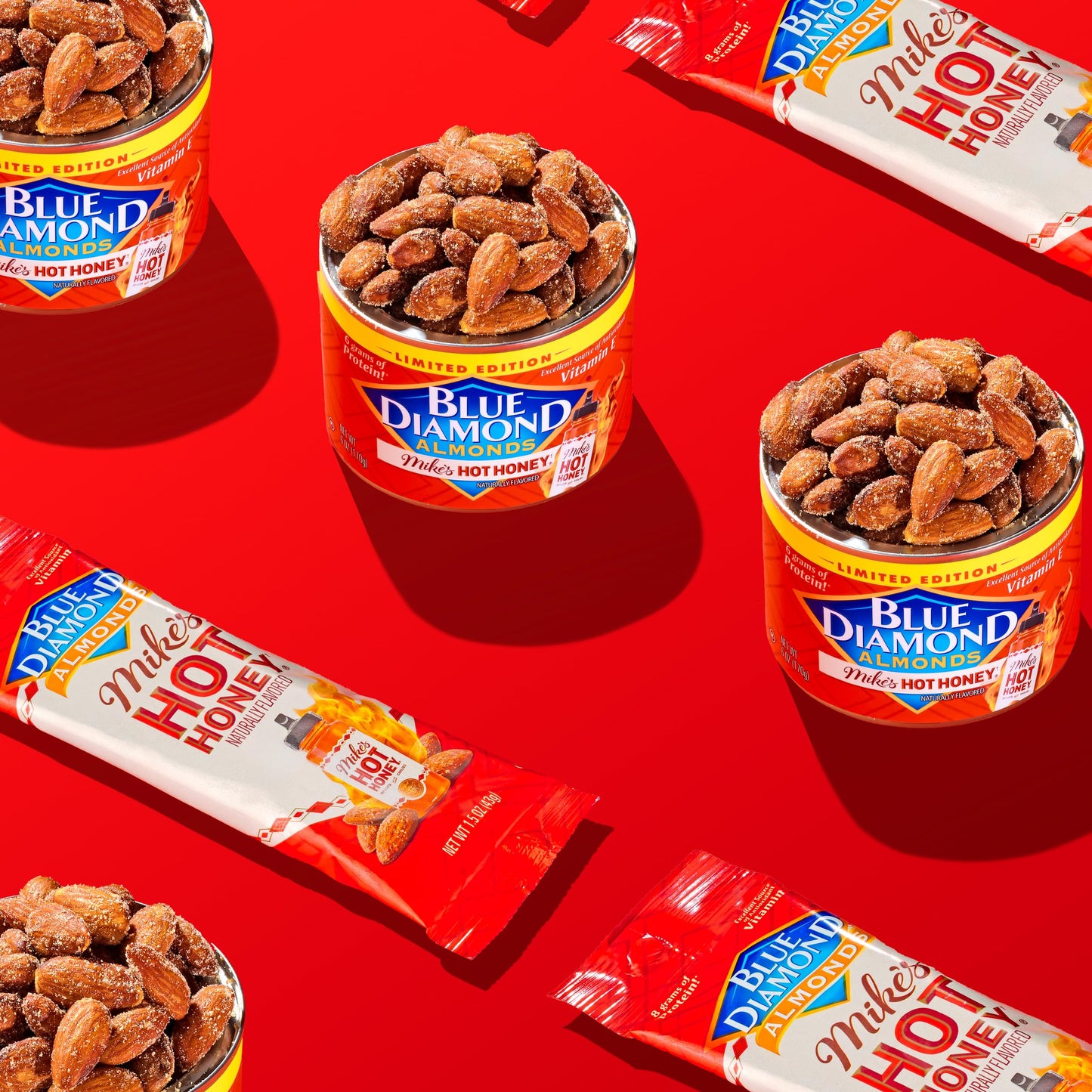 Blue Diamond Almonds, Made with Mike’s Hot Honey Infused with Chilies For a Perfect Sweet and Spicy Snack Nut Combination, 6oz. Can