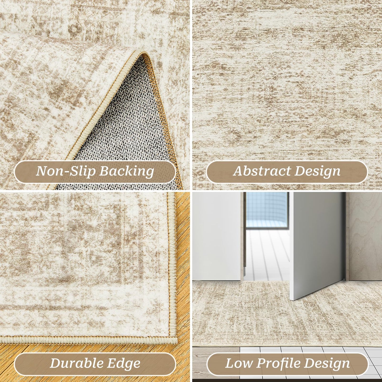 Restydon Long Hallway Runner Rug - Runners for Hallway 12ft, Anti Slip Backing Washable Rug for Bathroom, Entrance, Living Room, Soft Low Pile Mordern Runner(2'x12', Beige/Ivory)
