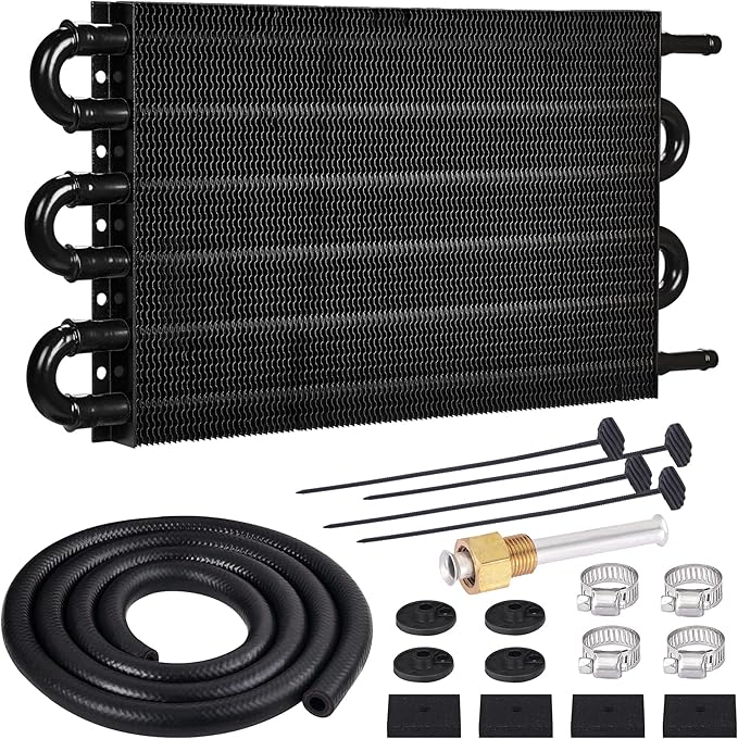 EVIL ENERGY 5/16" Transmission Oil Cooler, 6 Pass Tube and Fin Cooler Kit Universal Aluminium Black…