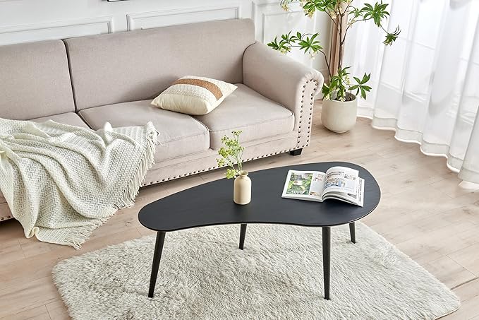 woJKod Solid Wood Table Desk, Coffee Table End Table Round for Kitchen Dining Room, Living Room, Bedroom and Restaurant, 4 Legs Removable-Black