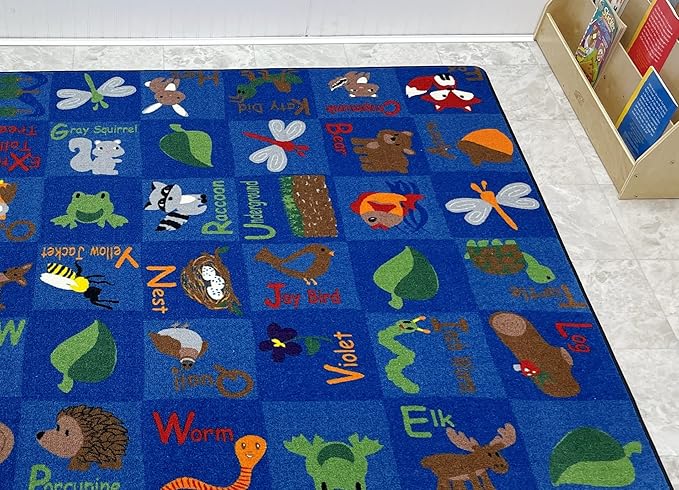 KIDCARPET.COM Animals in The Forest Nylon Area Rug, 6' x 6', Multicolored, Educational Classroom Rug, Kids Learning Play Mat | Area Rug for Bedroom or Playroom