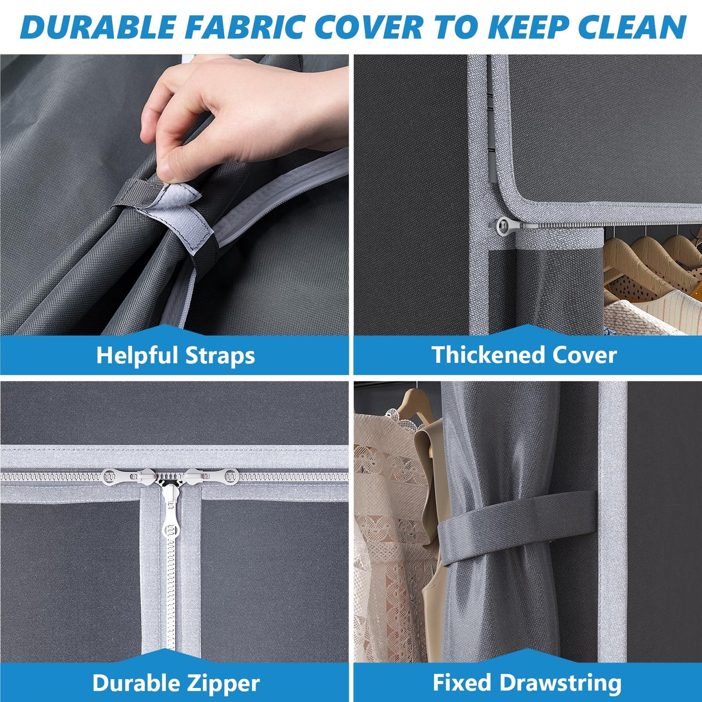 Raybee Heavy Duty Clothes Rack with Cover 800 LBS Clothing Racks for Hanging Clothes Portable Closet for Bedroom 56" Wx 16" Dx75.5 H