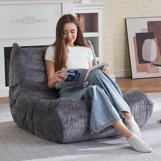 HABUTWAY Bean Bag Chair, Giant Bean Bag Chairs for Adults, Bean Bag Sofa with Filler Faux Fur, Memory Foam Bean Bag Couches Fireside Lazy Sofa for Living Room, Bedroom, Office (Grey)