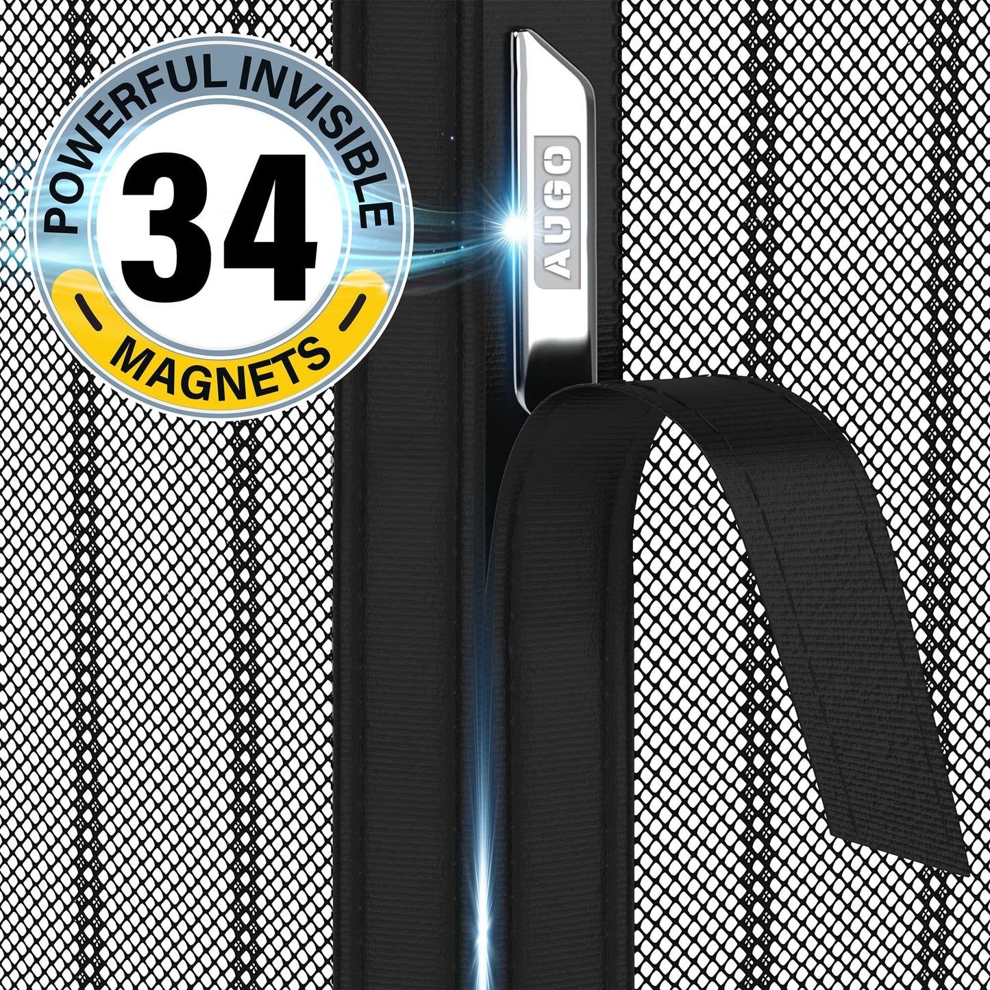 AUGO Magnetic Screen Door - Self Sealing, Heavy Duty, Hands Free Mesh Partition Keeps Bugs Out - Pet and Kid Friendly - Patent Pending Keep Open Feature - 38 Inch x 97 Inch
